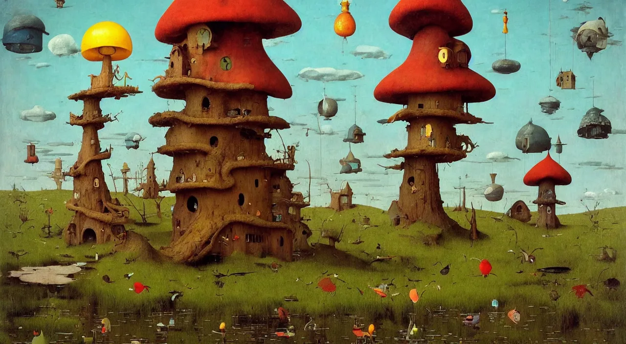 Prompt: single flooded simple!! toadstool birdhouse tower anatomy, very coherent and colorful high contrast masterpiece by norman rockwell franz sedlacek hieronymus bosch dean ellis simon stalenhag rene magritte gediminas pranckevicius, dark shadows, sunny day, hard lighting