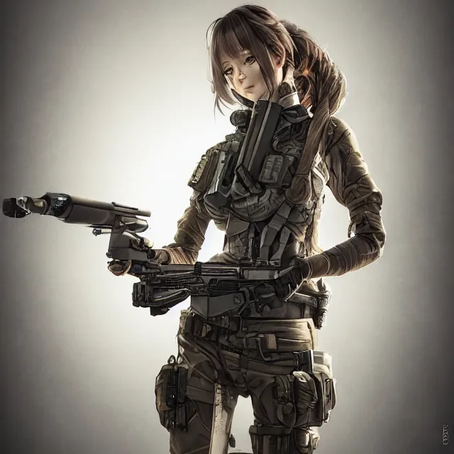 Prompt: the photorealistic portrait of lawful neutral female futuristic marine sniper as absurdly beautiful, gorgeous, elegant, young anime gravure idol, an ultrafine hyperdetailed illustration by kim jung gi, irakli nadar, intricate linework, bright colors, octopath traveler, final fantasy, unreal engine 5 highly rendered, global illumination, radiant light, detailed and intricate environment