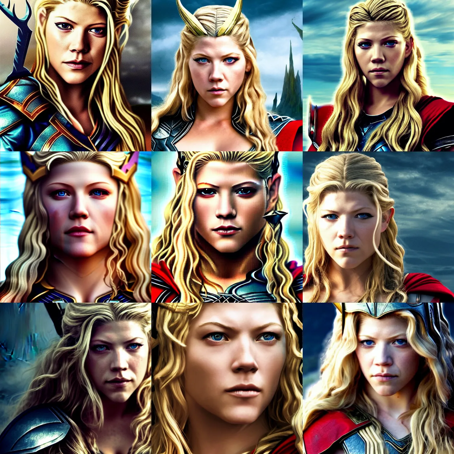 Prompt: beautiful Katheryn Winnick as Lady Thor, closeup, art by a blind child