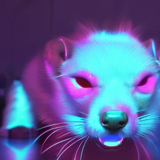 Prompt: neon fluorescent, iridescent cute ferrets cyperpunk 2 0 7 7, unreal engine 5, 8 k ultra realistic, hyperdetailed, volumetric lighting, extremely high quality