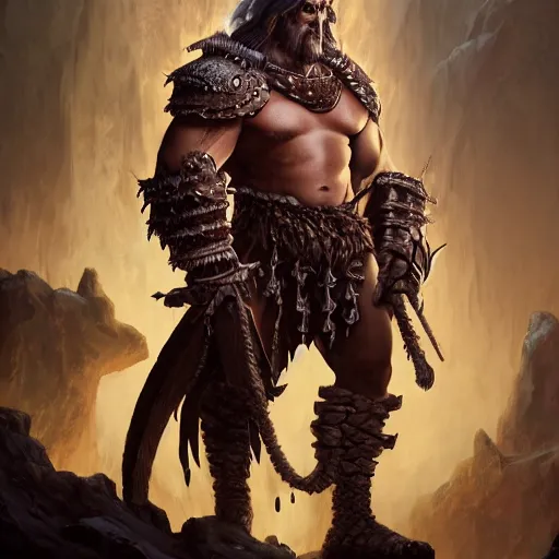 Image similar to a barbarian from diablo 4, au naturel, hyper detailed, digital art, trending in artstation, cinematic lighting, studio quality, smooth render, unreal engine 5 rendered, octane rendered, art style by klimt and nixeu and ian sprigger and wlop and krenz cushart intricate artwork by Tooth Wu and wlop and beeple. octane render, trending on artstation, greg rutkowski very coherent symmetrical artwork. cinematic, hyper realism, high detail, octane render