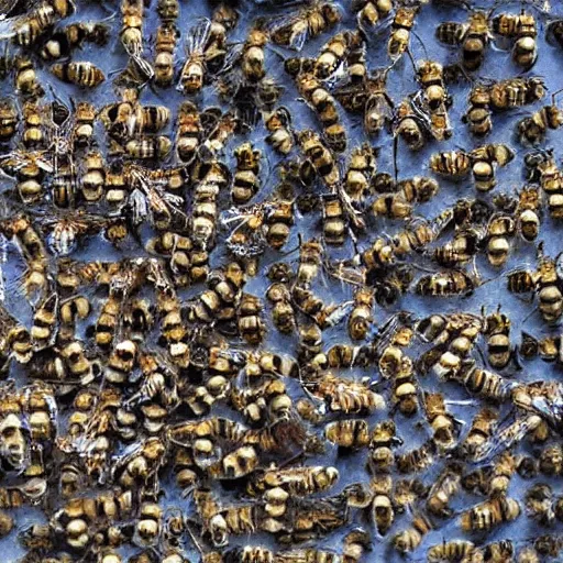 Prompt: photograph of a bee swarm attacking a skeleton army