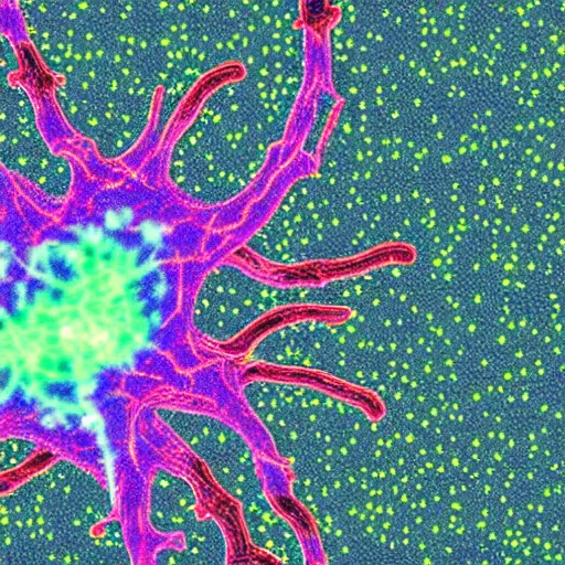 Prompt: fluorescent imaging neuron cell synapse glutamate, microscopy