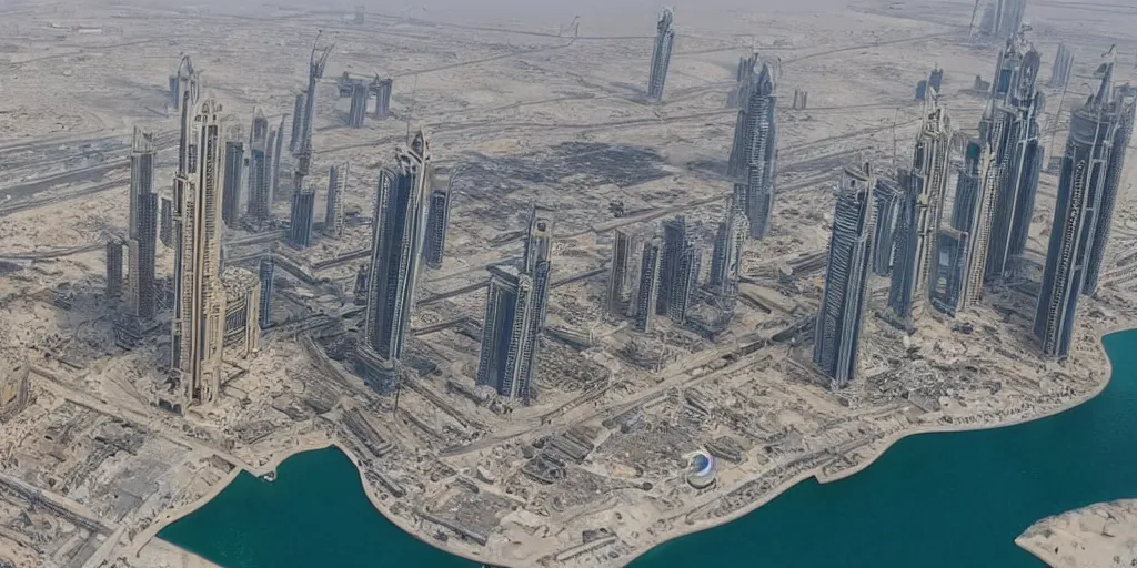 Image similar to ultra detailed and realistic picture of dubai abandoned and semi - destroyed