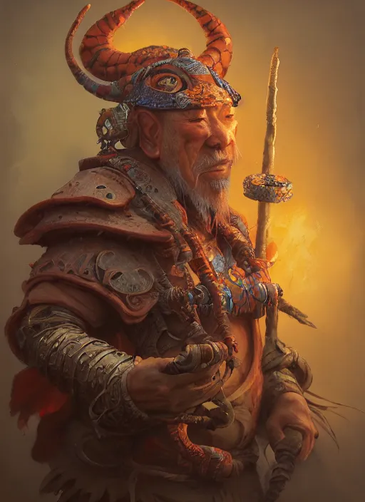 Image similar to subsurface scattering, koi, shaman with face armor, by jesper ejsing, justin gerard, tomasz alen kopera, cgsociety and fenghua zhong, highly detailed, rim light, cinematic lighting, illustration, art, octane render, very coherent, cinematic, hyper realism, high detail, octane render, 8 k