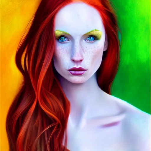 Image similar to a red haired, beautiful woman with blue / green eyes, some freckles, pale skin deep focus, elegant, digital painting, smooth, sharp focus, golden ratio, illustration, ultra realistic, 8 k, art by jasmine becket griffith