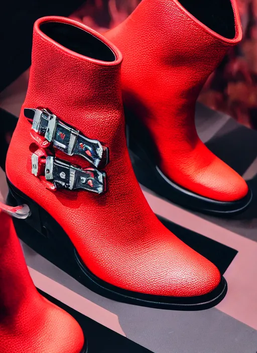 Image similar to hyperrealistic and heavy detailed balenciaga boots of whole lotta red by playboi carti, leica sl 2 5 0 mm, vivid color, high quality, high textured, real life
