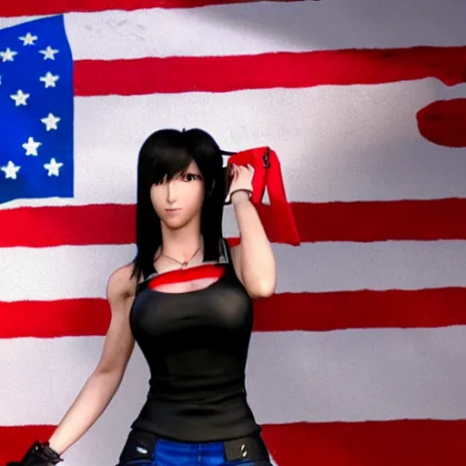 Prompt: Tifa Lockhart from Final Fantasy VII Remake (2020) laughing with the Italian flag in the background