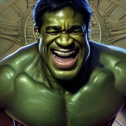 Prompt: ultra realistic illustration of steve urkle as the hulk, intricate, elegant, highly detailed, digital painting, artstation, concept art, smooth, sharp focus, illustration, art by artgerm and greg rutkowski and alphonse mucha