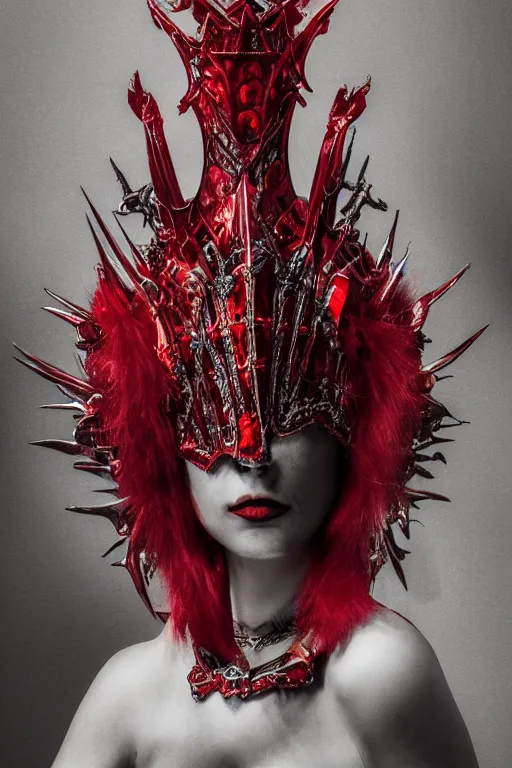Image similar to the blood crown queen wear the scarlet armor, cinematic lighting, various refining methods, micro macro autofocus, ultra definition, award winning photo