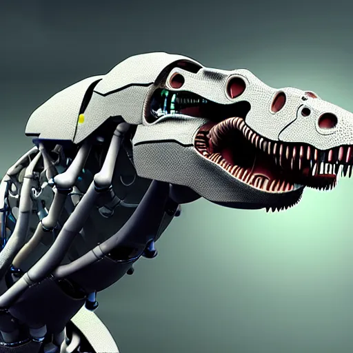 Prompt: Cyborg T-rex in a lab, extended robotic arms, photorealistic, 4K, HD, 3D