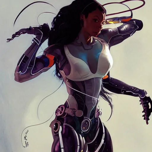 Image similar to cyborg Normani as aeon flux profile picture by Greg Rutkowski, dynamic pose, intricate, futuristic, fantasy, elegant, by Stanley Artgerm Lau, greg rutkowski, thomas kindkade, alphonse mucha, loish, norman Rockwell,