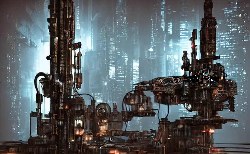 Image similar to technological drilling machine, extremely detailed cyberpunk ( steampunk ), day light, realistic shaded,