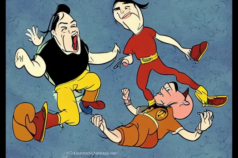 Prompt: Jack Black suplexing an orphan in a classic disney cartoon. the metal