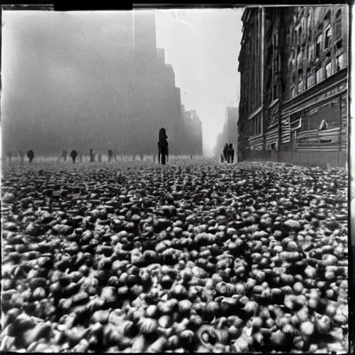 Prompt: nyc overtaken by mushrooms, photograph by weegee,