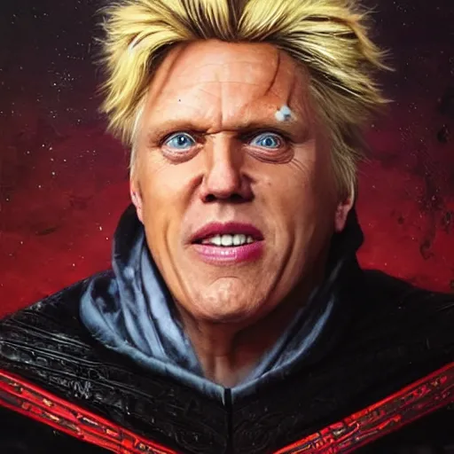 Image similar to hyperrealistic mixed media high resolution painting of (Gary Busey) as the !Emperor from Star Wars!, stunning 3d render inspired art by Jamie Salmon and WForrest and Greg Rutkowski, perfect facial symmetry, dim volumetric lighting, 8k octane beautifully detailed render, full body shot, post-processing, extremely hyper-detailed, intricate, epic composition, highly detailed attributes, highly detailed atmosphere, cinematic lighting, masterpiece, trending on artstation, very very detailed, masterpiece, stunning, flawless completion, lifelike texture, perfection,