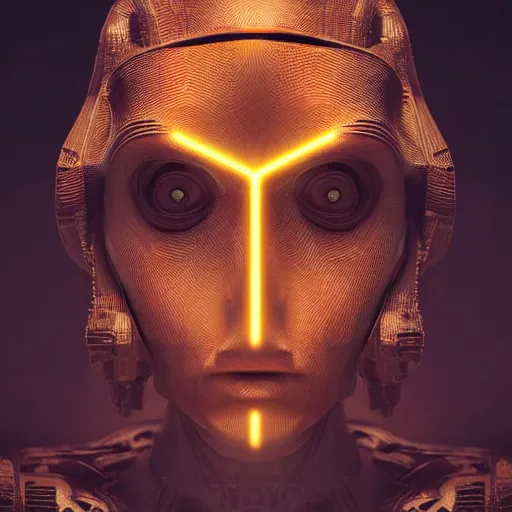 Image similar to symmetry, headpiece, portrait of an extraterrestrial creature, renaissance style, star wars character, mechanical parts, volumetric lights, sci - fi, blade runner, trending on artstation, sharp focus, studio photo, intricate details, highly detailed