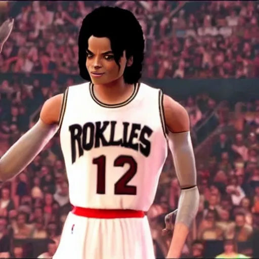 Prompt: a video game still of michael jackson in nba 2 k 2 2