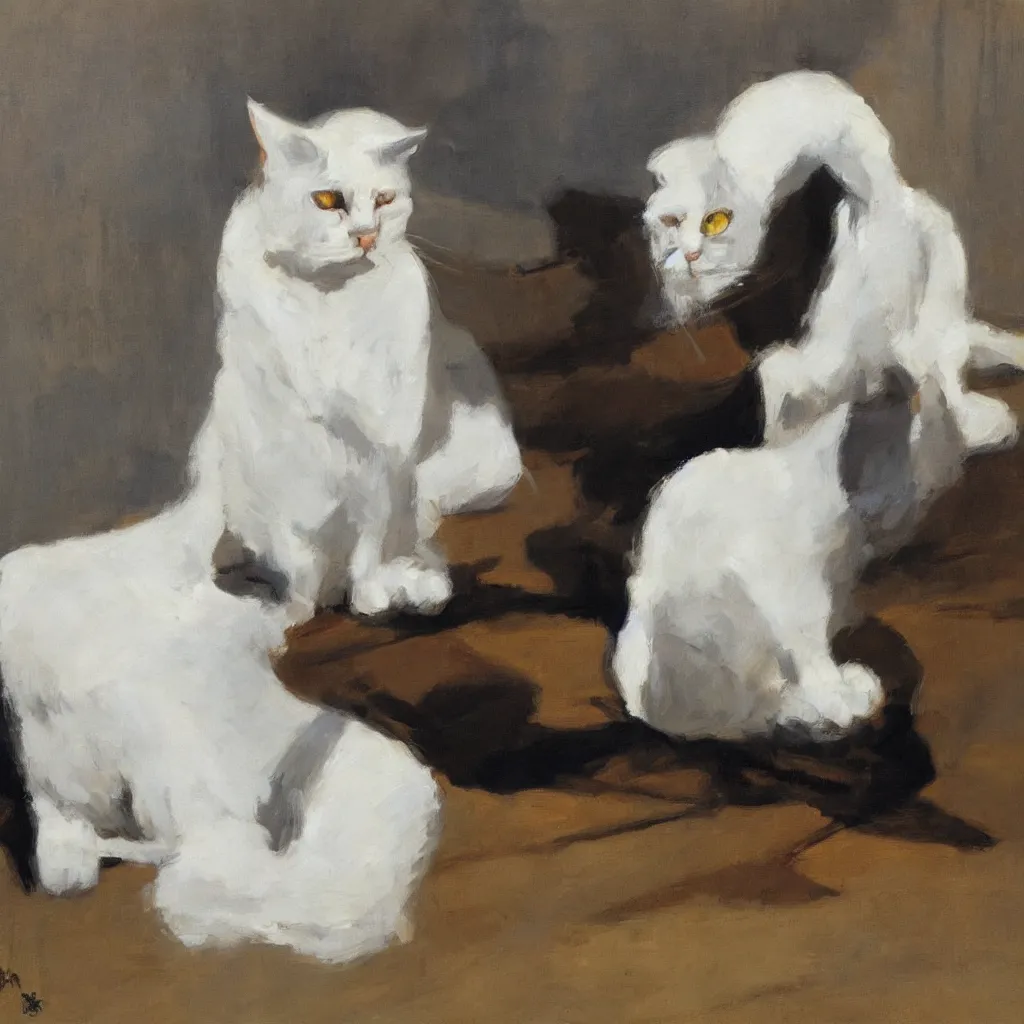 Image similar to a noble white cat, ben aronson 1950