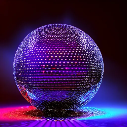 Image similar to render of an ultrarealistic photograph of a very clear and crystal disco ball with a high - powered laser shooting light into the disco ball and dispersing full spectrum light beautifully onto the surrounding surfaces, light dispersion, light effects, 3 d render, octane render, luxcore render, visual caustics, light dispersion, 8 k