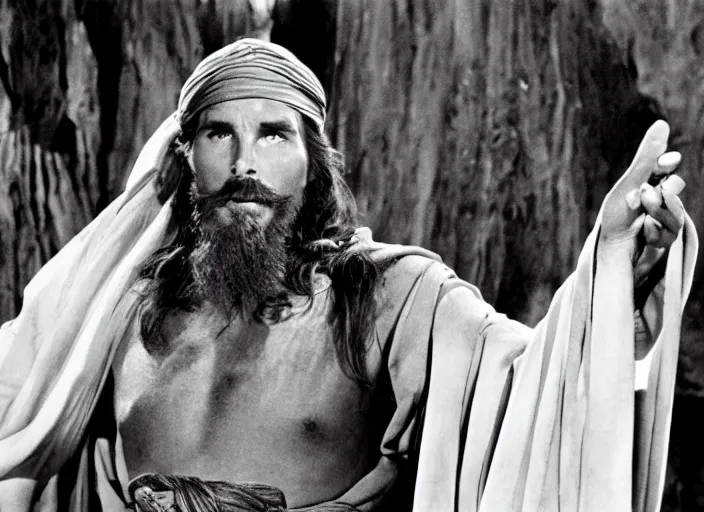 Image similar to film still of Christian Bale as Judah Moses in The Ten Commandments 1956