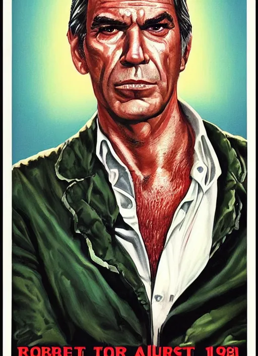 Image similar to a portrait of robert forster from alligator ( 1 9 8 0 ), poster art by ron english, trending on deviantart, dada, movie poster, poster art, concert poster