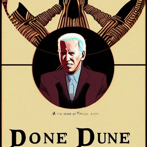 Image similar to book cover god emperor of dune. cartoon joe biden face on sandworm. cover art cgi movie poster style