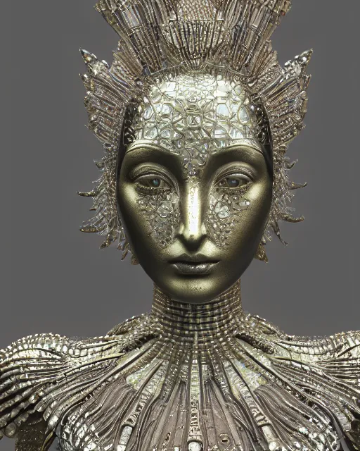 Image similar to a highly detailed metahuman 4 k close up render of an alien goddess bella hadid monument indian sculpture in iris van herpen dress schiaparelli in diamonds crystals swarovski and jewelry iridescent in style of alphonse mucha gustav klimt trending on artstation made in unreal engine 4