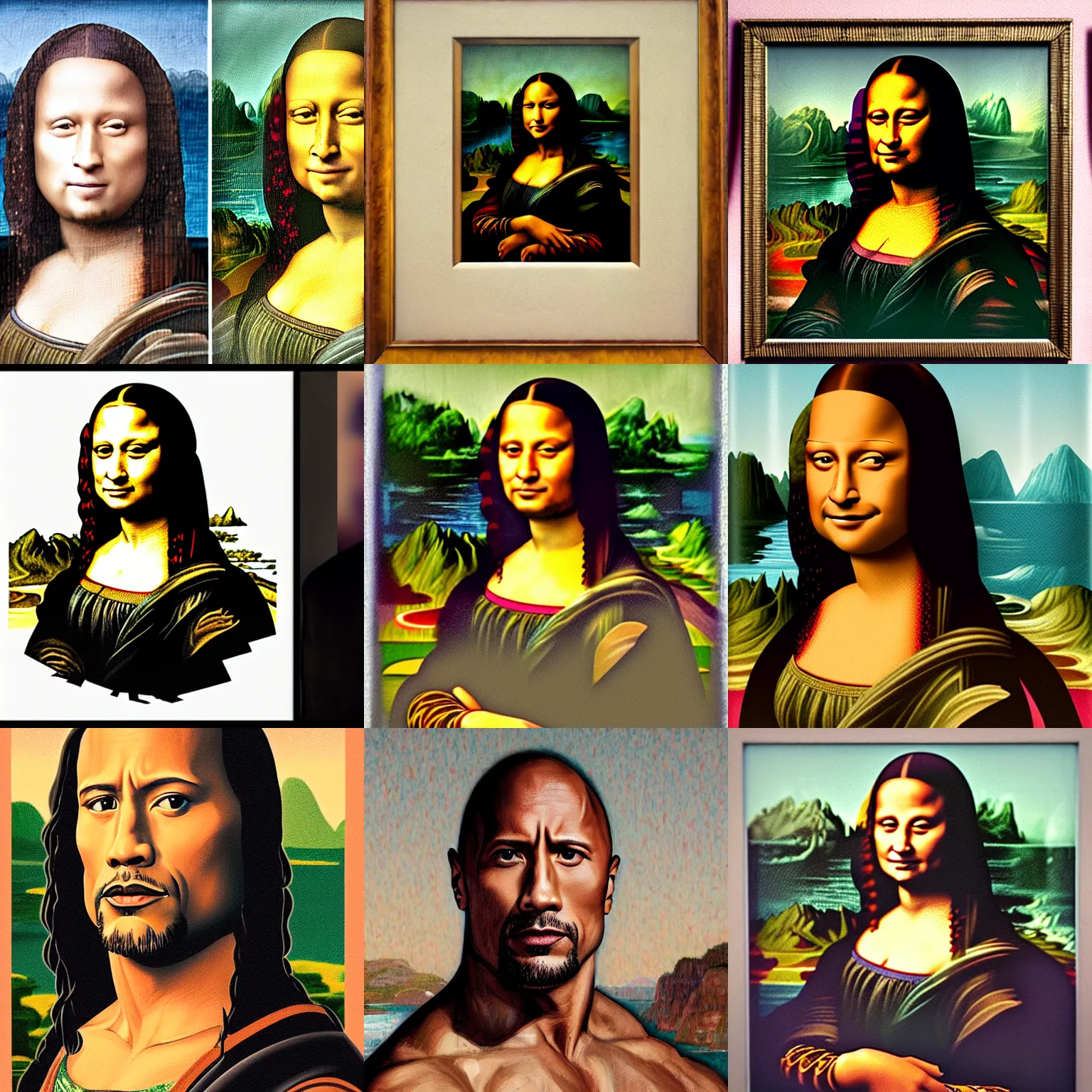 Prompt: Portrait of Dwayne Johnson, in the style of the Mona Lisa