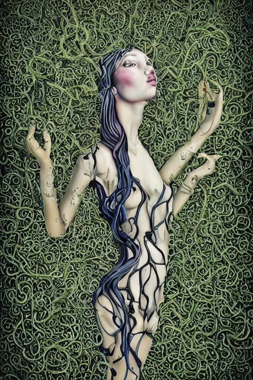 Prompt: beautiful elegant women made of oil and vines by rik oostenbroek, contrasted color, full body