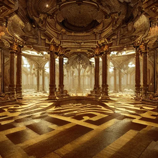 Image similar to Inside of a labyrinth, intricate, baroque, wonderland, mist, cinematic shot, photorealistic, photography, octane, high definition, detailed, 8k, artstation