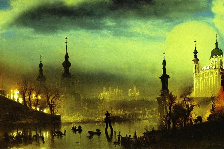 Image similar to painting of the phantom of kiev, by albert bierstadt