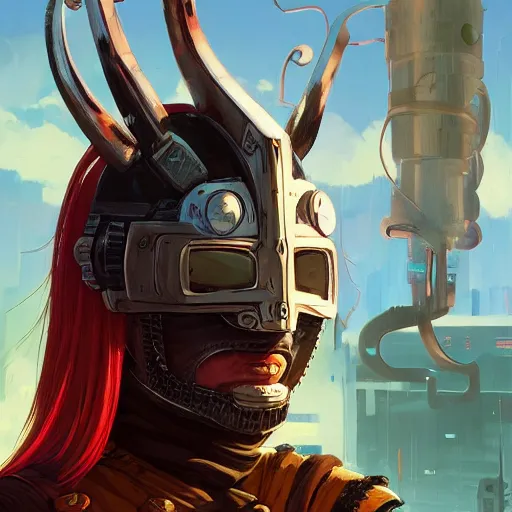 Image similar to cyberpunk viking helmet mask warrior goddess robot ninja fantasy, art gta 5 cover, official fanart behance hd artstation by jesper ejsing, by rhads, makoto shinkai and lois van baarle, ilya kuvshinov, ossdraws