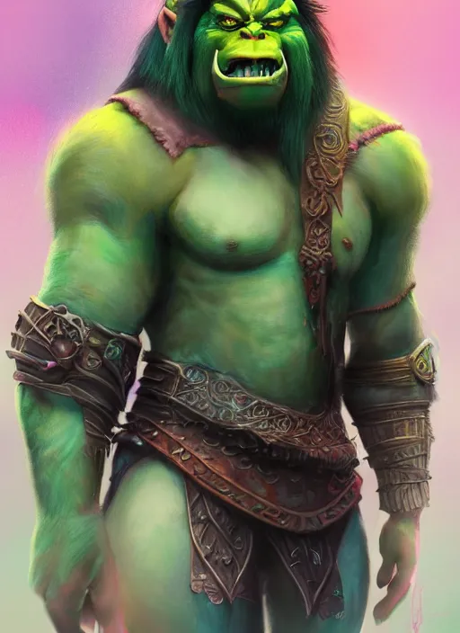 Image similar to detailed full body concept art illustration colorful pastel painting of a Disney warrior orc in full intricate clothing, ultra detailed, digital art, octane render, 4K, dystopian, micro details