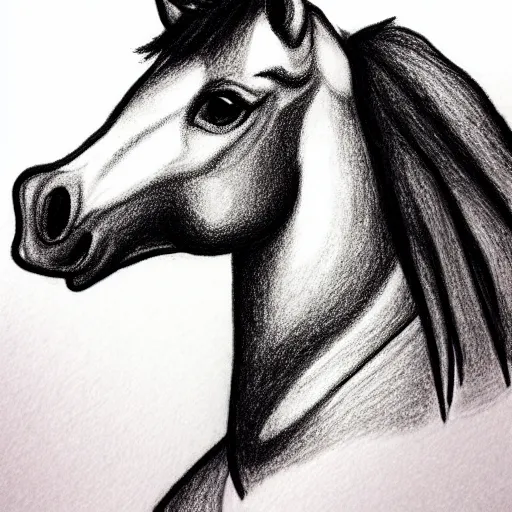 Image similar to fancy looking pony, drawn with a black 0. 3 mm fineliner on a white paper