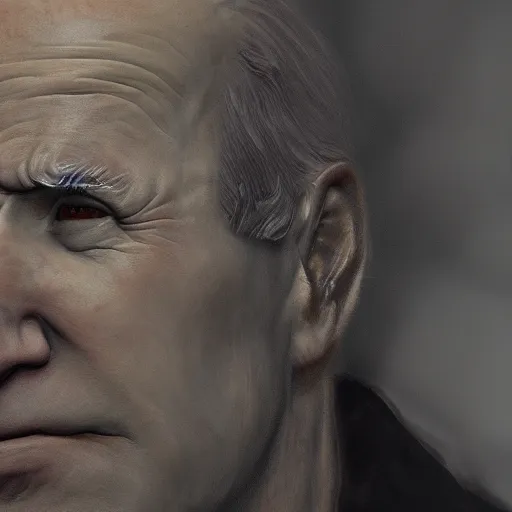 Image similar to closeup portrait biden in dante's inferno painting, crows, crosses, dark beauty, rotten gold, perfect faces, extremely detailed, cinema 4 d, unreal engine.