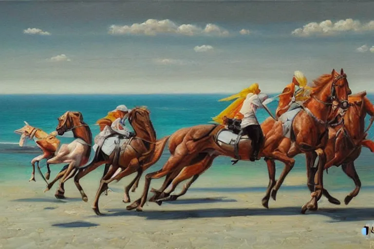 Prompt: dream racers on the salt bay, surrealism, elegant oil painting, highly detailed.
