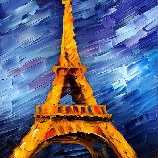 Prompt: palette knife oil painting of eiffel tower at dusk