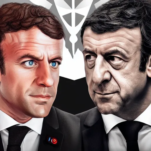 Prompt: emmanuel macron vs jean luc melenchon mma fight poster, versus, facing each other, artstationhd, artstationhq, cgsociety, r / art, movie poster