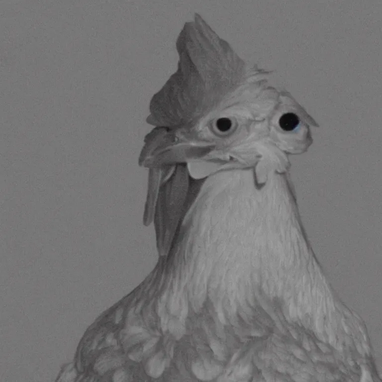 Image similar to criminal mugshot of a chicken human