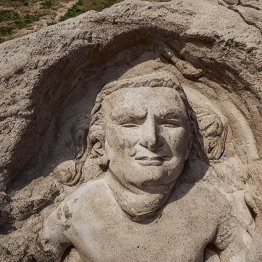 Prompt: archaeologists unearthing ancient statue of Donald Trump