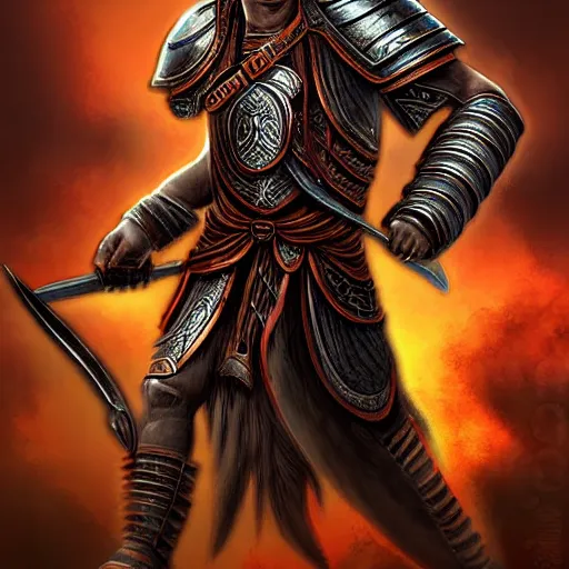 Image similar to epic chthonic ancient warrior by Boris Valejio, high detailed digital art