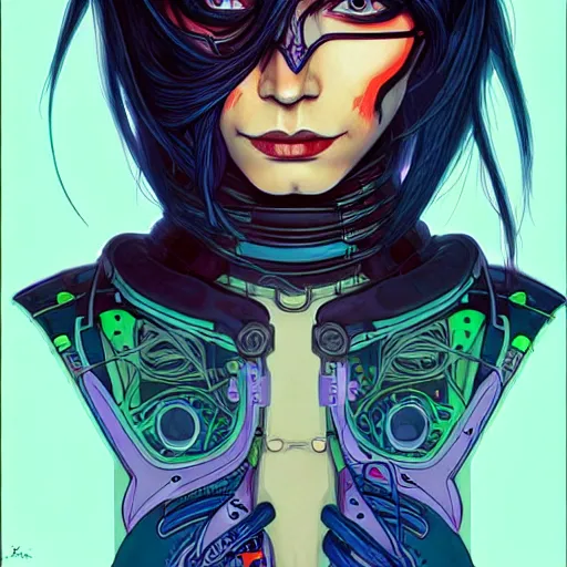 Image similar to portrait painting of a cyberpunk androgynous elf with beautiful flowing black hair and eyes, sharp focus, award - winning, trending on artstation, masterpiece, highly detailed, intricate. art by josan gonzales and moebius and deathburger