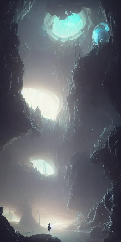 Image similar to Detailed Interior of the Eerie Moon Canyon, Deep Space, Airless, light shafts, the glowing throne, stunning atmosphere, in Style of Peter Mohrbacher, cinematic lighting