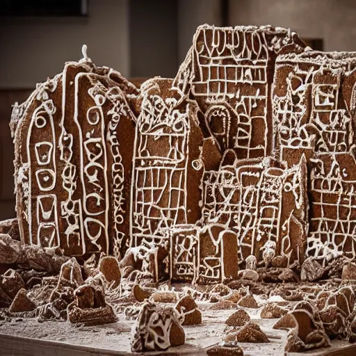 Image similar to dilapidated ruined city made of gingerbread, wreckage of a gingerbread cityscape, dramatic, award - winning photography