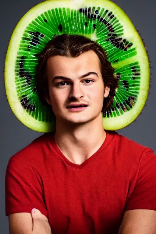 Image similar to 📷 joe keery the kiwi fruit 🥝, made of food, head portrait, dynamic lighting, 4 k