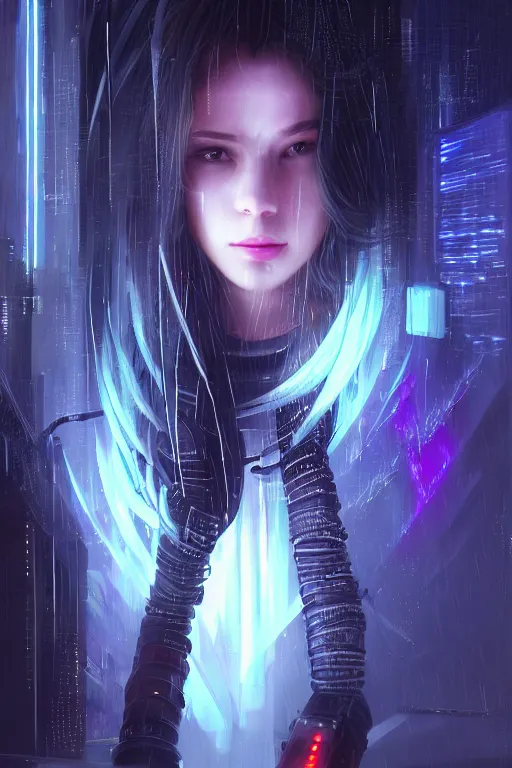 Image similar to portrait futuristic talented cyberpunk female Alchemist, in futuristic stormy heavy snowy thunder tokyo rooftop Enchantment cyberpunk night, ssci-fi, fantasy, intricate, very very beautiful, elegant, neon light, highly detailed, digital painting, artstation, concept art, soft light, hdri, smooth, sharp focus, illustration, art by tian zi and craig mullins and WLOP and alphonse mucha