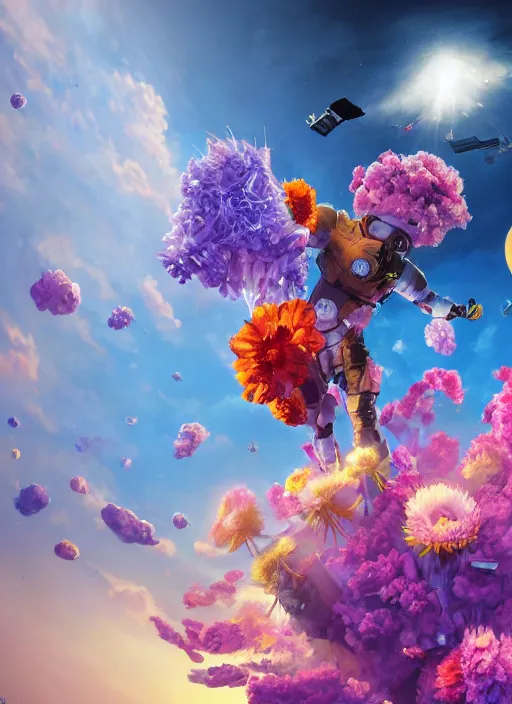 Image similar to An epic fantastic realism comic book style painting of the most beautiful flowers launched into space, bouquets, solar eclipse, fisheye, unreal 5, DAZ, hyperrealistic, octane render, dynamic lighting