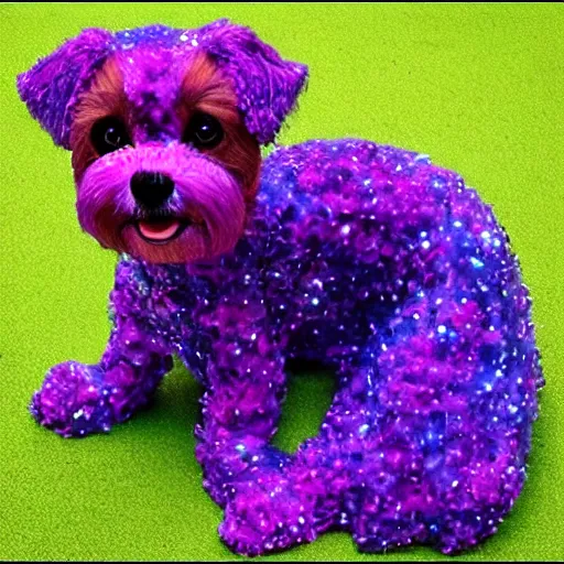 Image similar to a dog made out of purple magic sparkles
