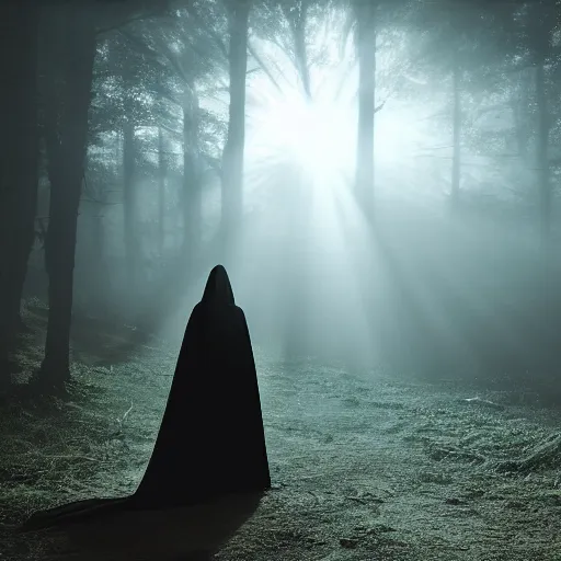 Image similar to the real vampire, cinematic lighting, god rays through fog, cape, cave, mood scary, film quality,